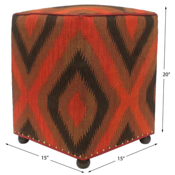 handmade  Ottoman Red Black Hand-made SQUARE 100% WOOL